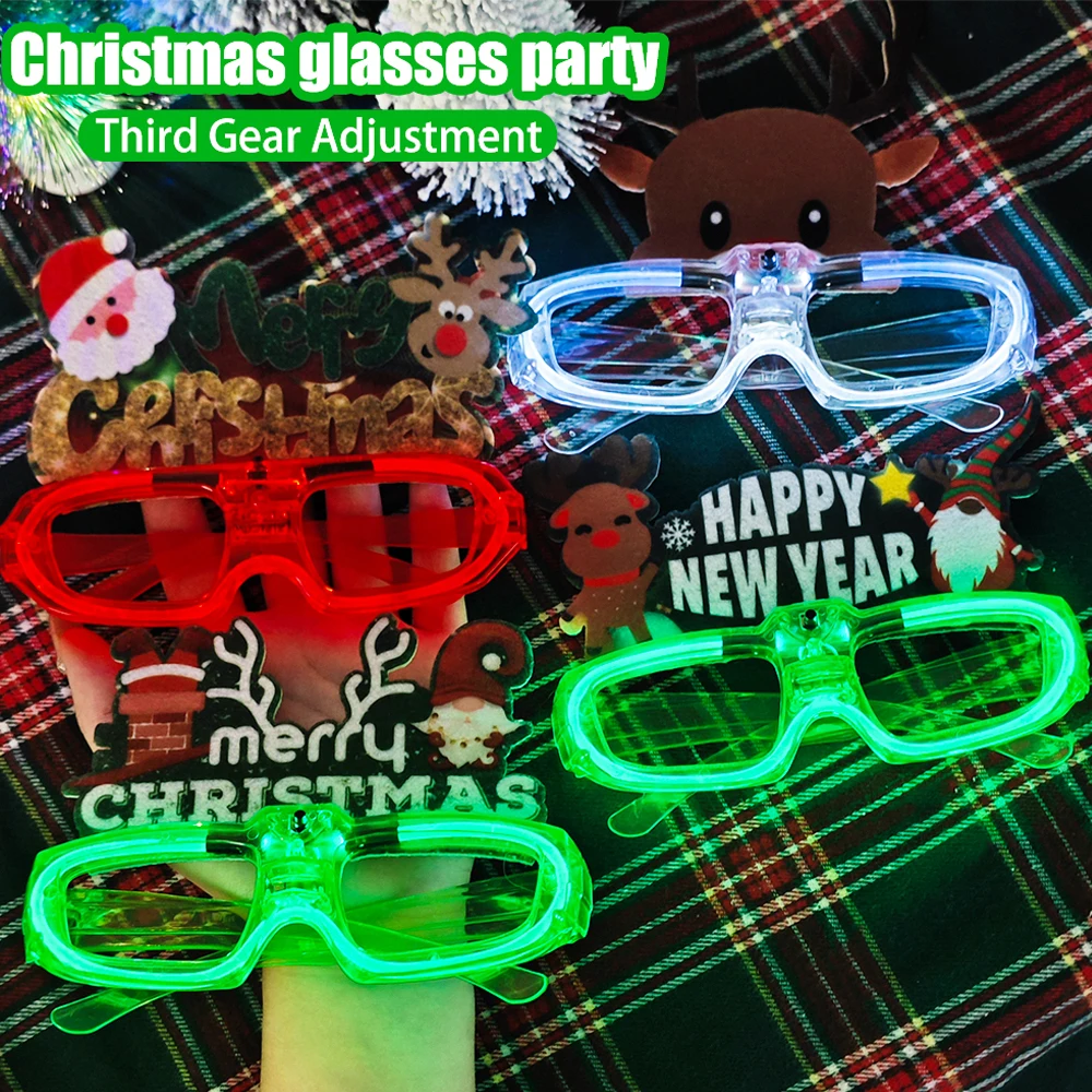 Christmas LED Glasses Glow in The Dark 3-speed adjustment Glasses New Year Xmas Party Supplies Kids Adults Favors Photo Props