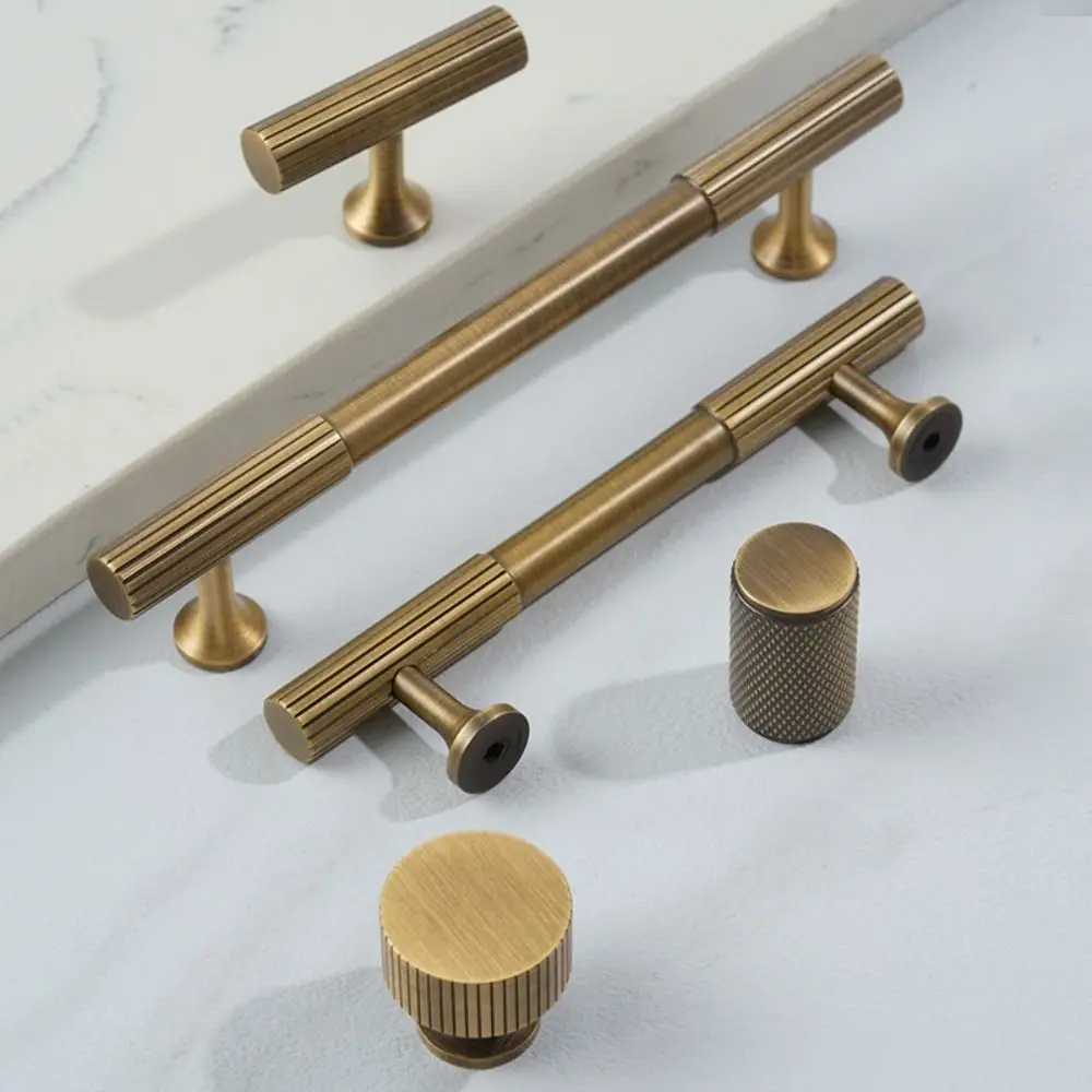 

Bronze Bronze Cabinet Handles Antique Door Knobs Solid Brass Knurled Handle Wardrobe Pulls T-bar Furniture Door Pull Kitchen