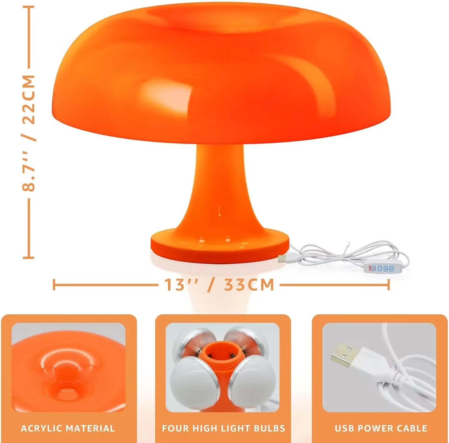 USB Led Mushroom Table Lamp 3-color Dimming for Hotel Bedroom Bedside Living Room Decoration Lighting Modern Minimalist Creative