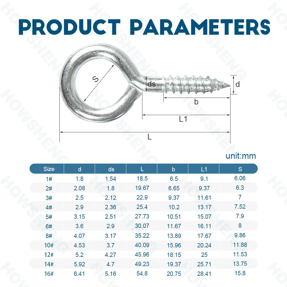 HOWSHENG 5–50 Stück Schafsauge Haken Schraube Augenschraube Nagel 1 #   2 #   3 #   4 #   5 #   6 #   8 #   10 #   16 #   Verzinkte