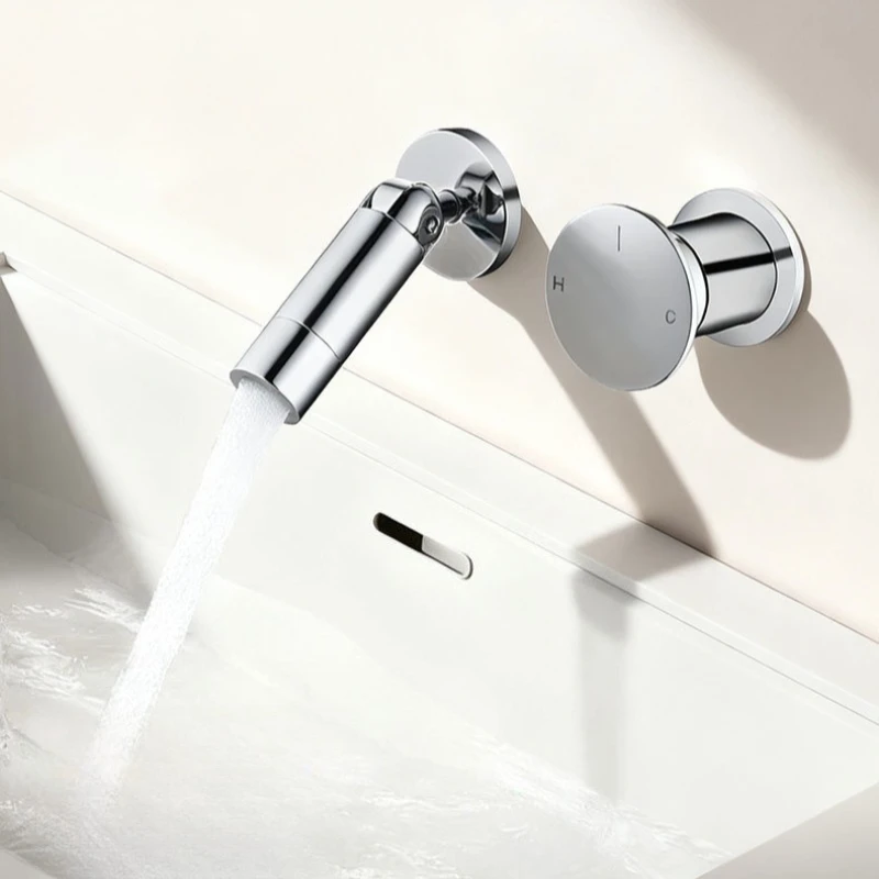 Concealed Wall Mounted Basin Faucet Cold Hot Water Foldable Wear Resistant Rust Proof Faucets Durable Household Bathroom Fixture