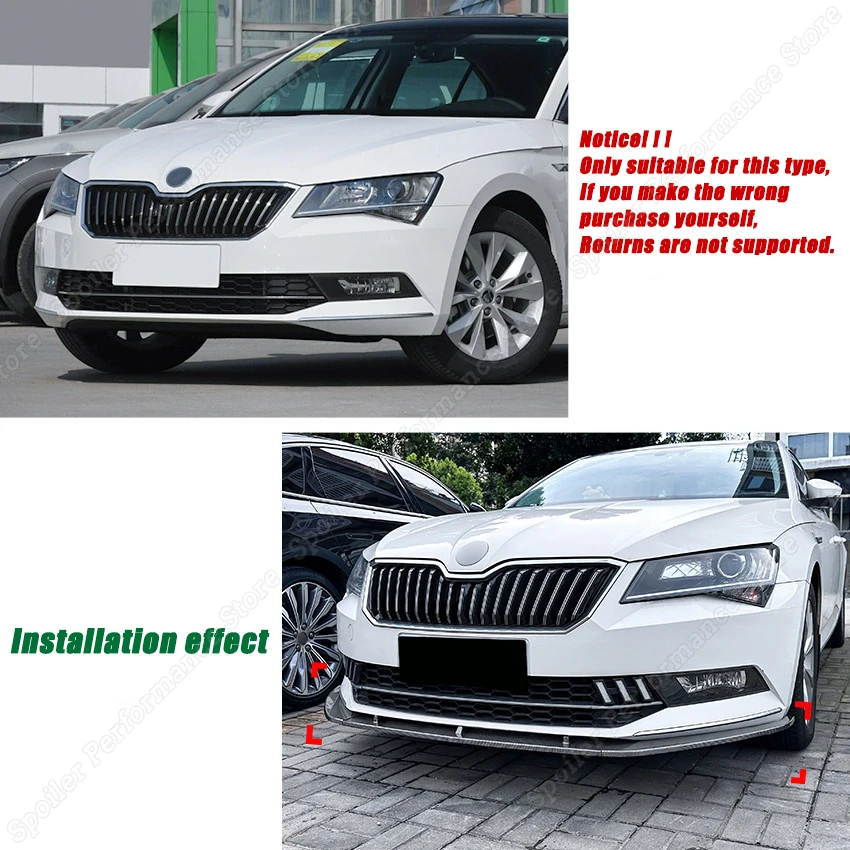 For Skoda Superb III 3V3 3V5 B8 TSI TDI 2015 2016 2017 2018 2019 Pre-Lci Front Bumper Lip Splitter Spoiler Body Kit Performance