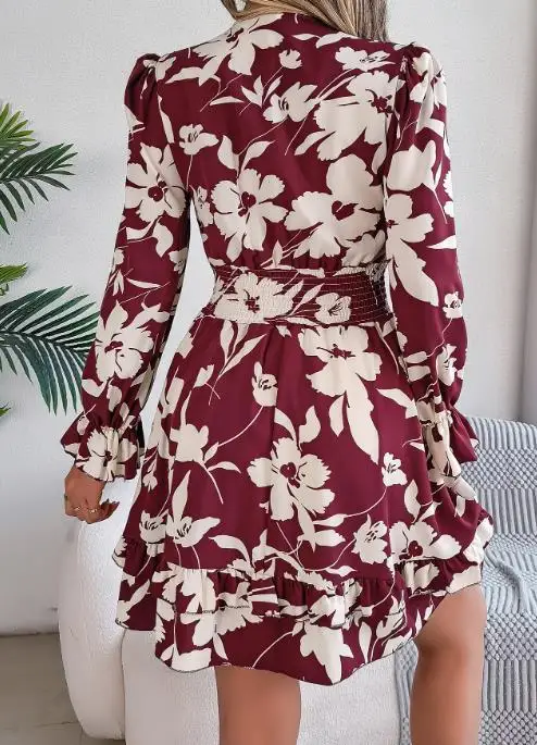 

Women's Dress 2025 Fashion Latest Hot Selling Autumn/winter Casual Flower Lace Long Sleeve Ear Edge A-Line Skirt Women's Wear