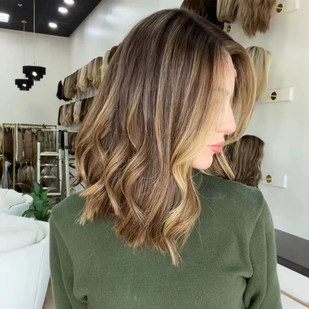 Chocolate Brown Highlighted Blonde Synthetic Wig 2025 Summer Wig Natural Wave Short Bob Realistic Wear&Go Look for Women