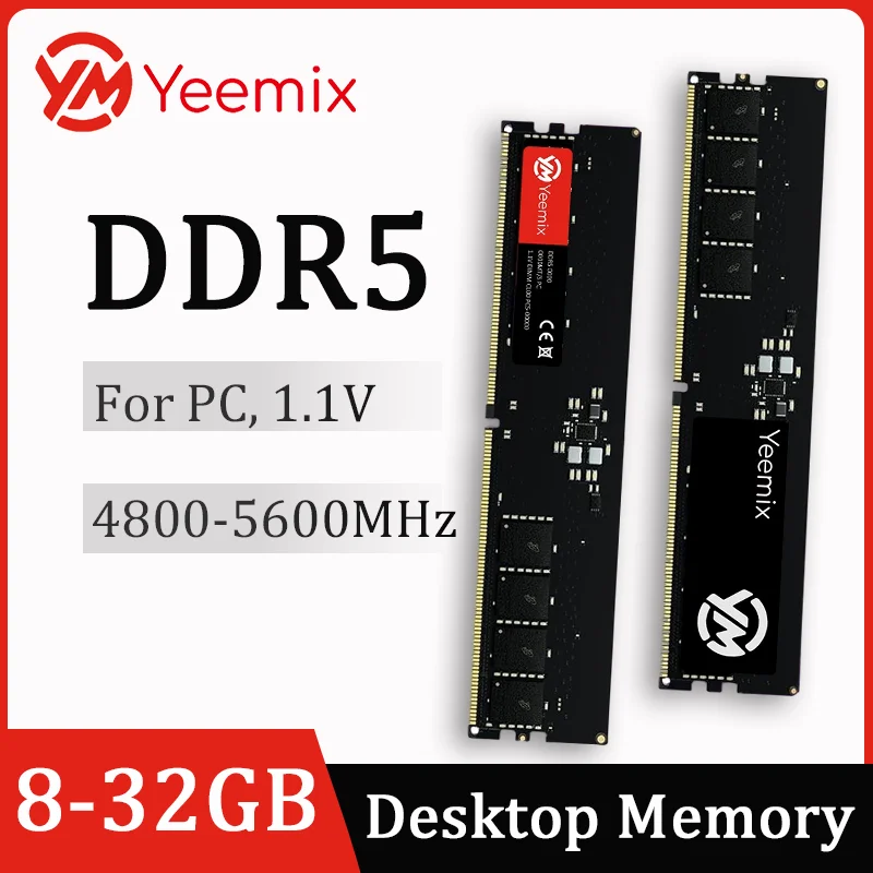

Yeemix DDR5 8 ГБ 16 ГБ 32 ГБ 4800 5200 5600MT/S PC5-38400 PC5-41600 PC5-44800 U-DIMM 1,1 В 288PIN без ЭККК Настольная оперативная память