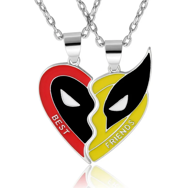 Deadpool y Wolverine, conjunto de collar con llavero de mejores amigos, collar con colgante a juego de corazón dividido para bolso, joyería para amigos