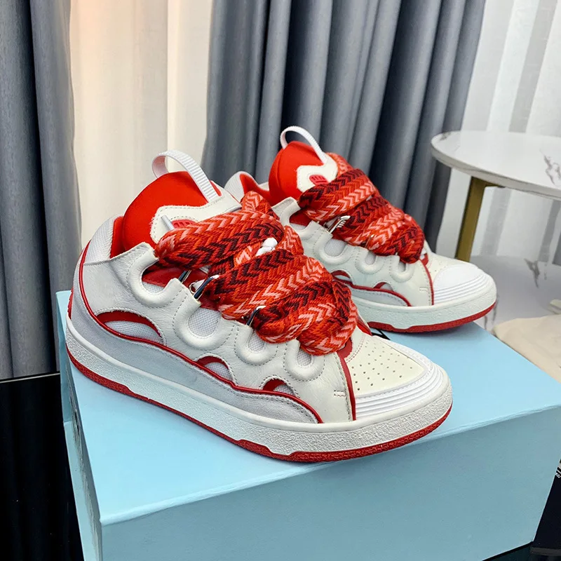 Casual Sporty Skate Shoes Men's Women's Thick Bottom Laced Casual Sports Shoes Breathable Anti-Odor Leather Upgraded Rubber