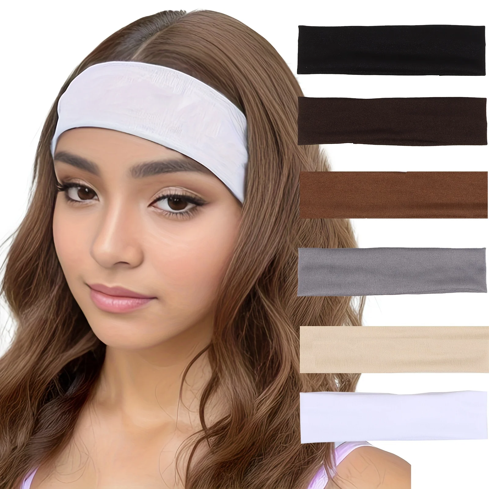 5pcs Solid Color Running Headband for Women Men Non Slip Workout Sweatbands Adjustable Sports Headbands Workout Headbands