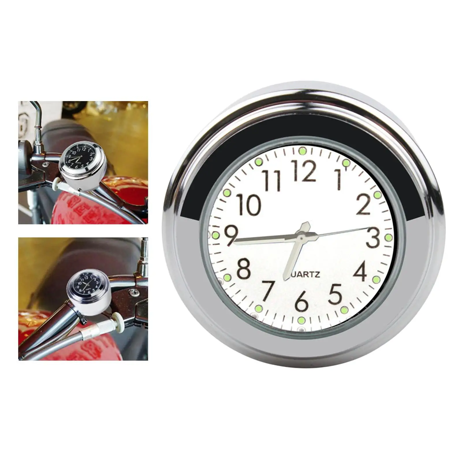 Waterproof Aluminum Handlebar Clock with Thermometer Motorcycle Mount Time Gauge for Cruiser Yacht Buggy