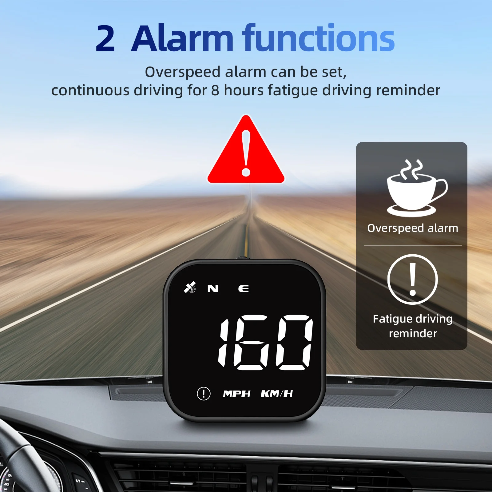 Picture 7: G4S GPS Large Font Head Up Display Car White Green LED HUD MPH KMH Compass GPS Speedometer With Overspeed Alarm Car Accessories