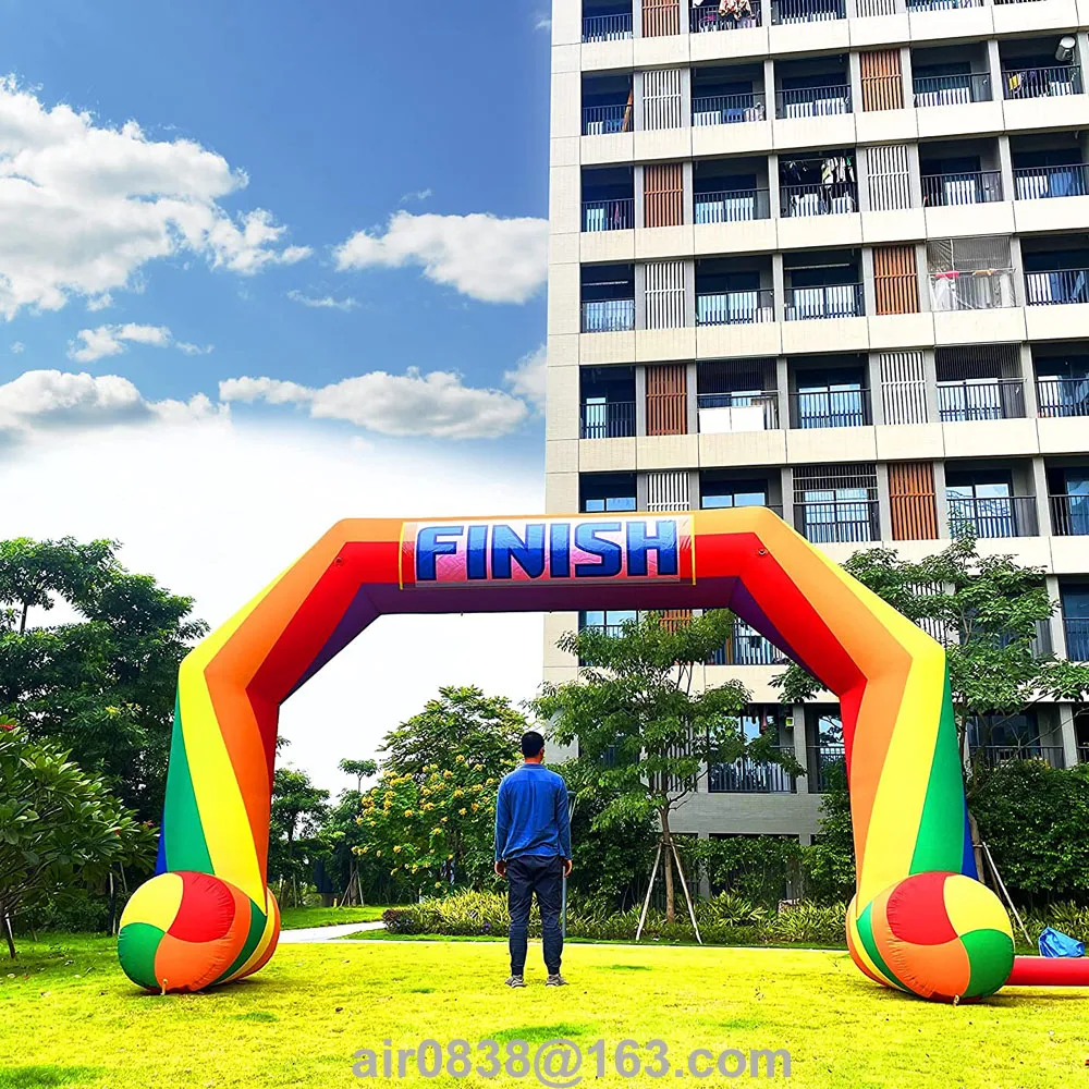 Rainbow Colorful Inflatable Start Finish Line With Replaceable Banner Free Standing Inflatable Race Arch For Outdoor Advertising