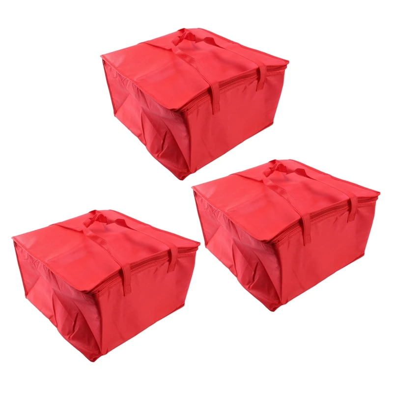 

3X Foldable Large Cooler Bag Portable Food Cake Insulated Bag Foil Thermal Box Ice Pack Lunch Box Delivery Bag Red