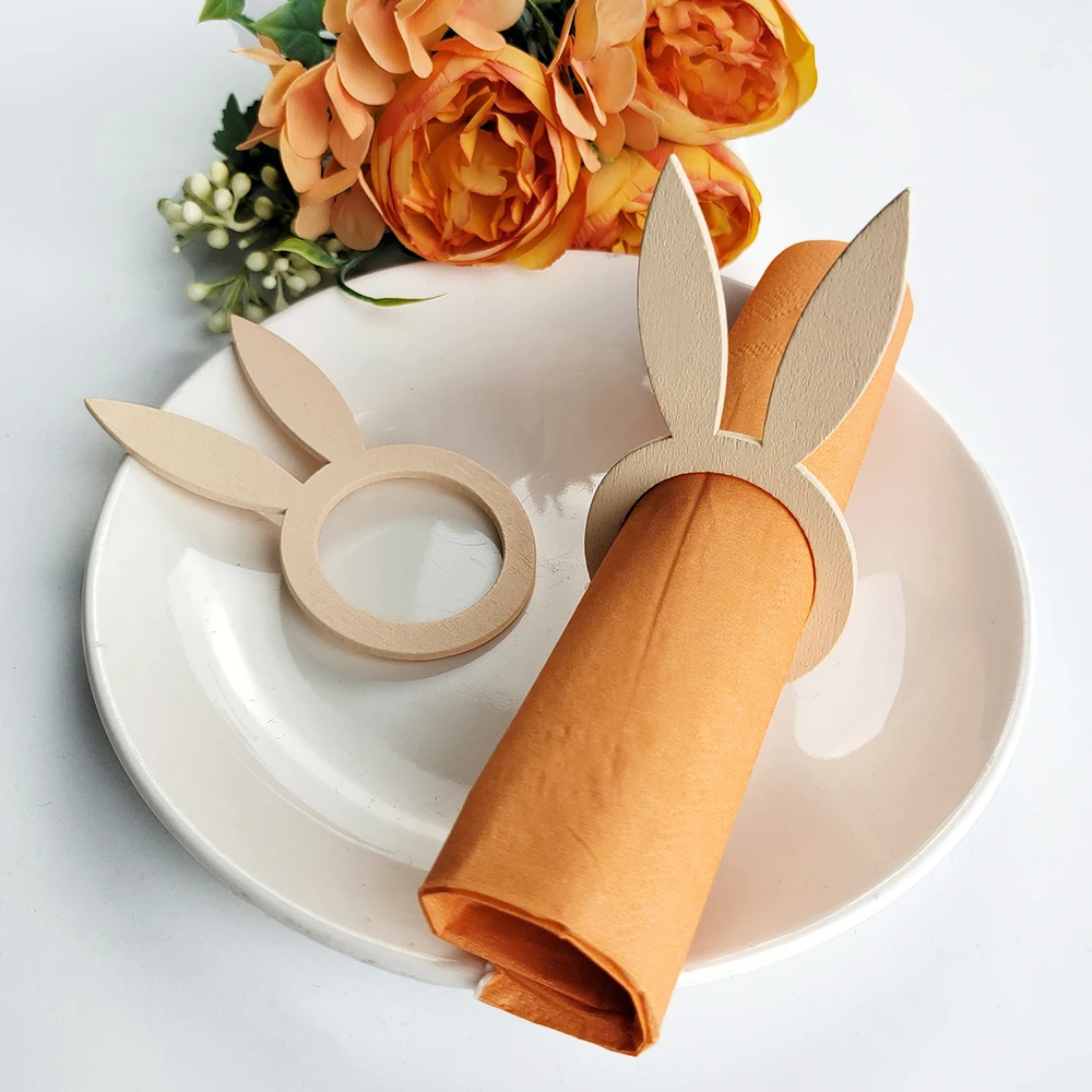 Easter Napkin Ring Holders Rabbit Ears Wooden Napkin Stand Racks Easter Decoration 2025 Easter Party Table Decoration Supplies