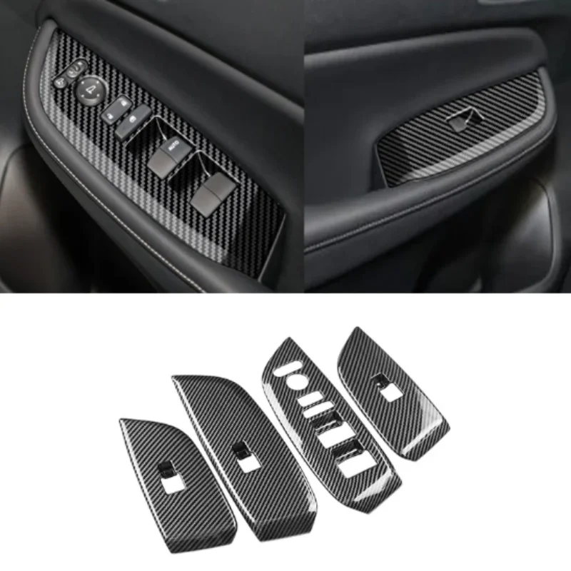 

RHD For Honda City 2021- 2023 ABS Carbon Fiber Car Door Armrest Window Glass Lift Switch Button Panel Cover Trim Accessories