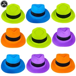 12pcs Neon Party Hats UV Blacklight Glow Party Decorations Fluorescence Plastic Hats for Kids Birthday Music Party Supplies