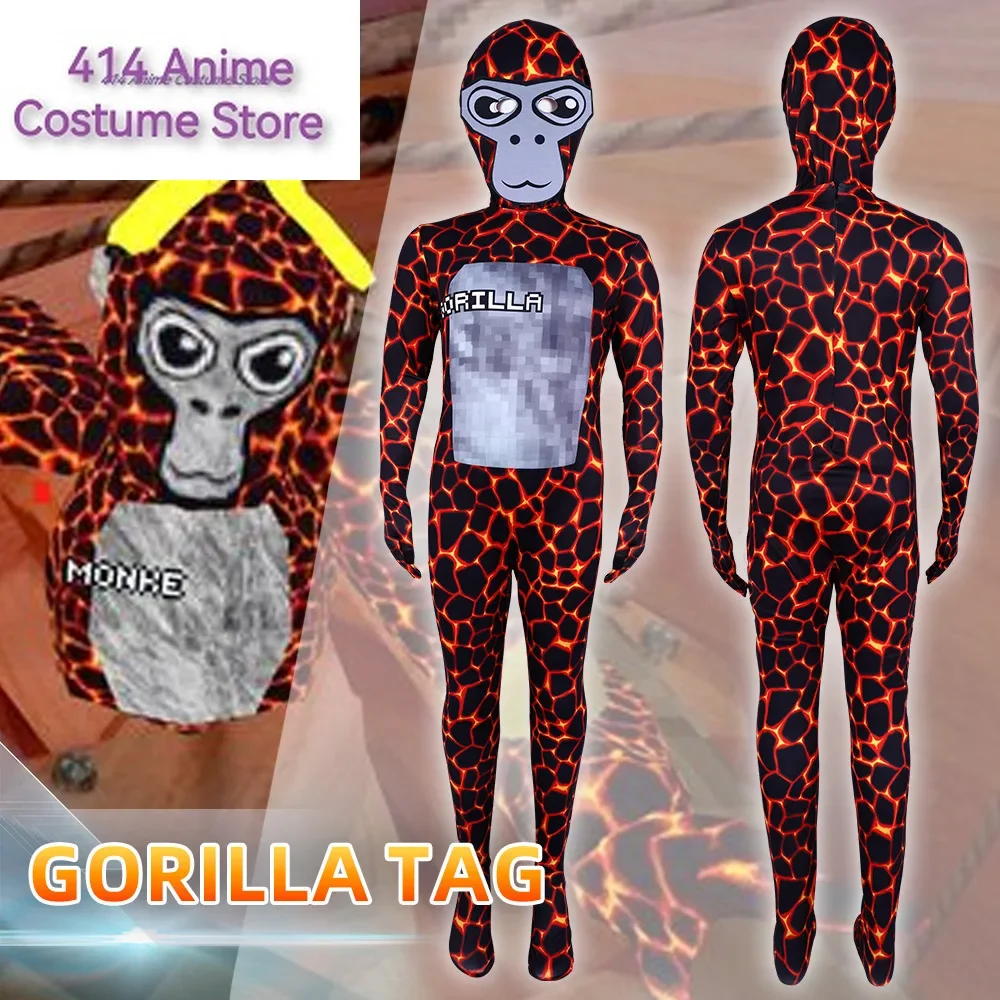 Gorilla Tag Monke Cosplay Costume Red Jumpsuit Cartoon Animal Birthday Christmas Halloween  Fancy suit with mask For Children