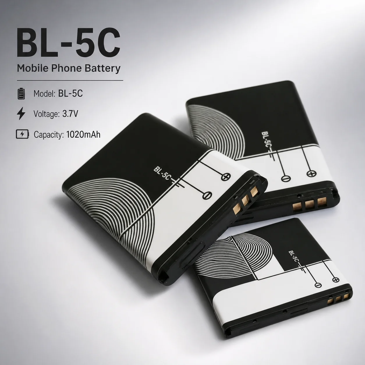 Replacement BL‑5C Li‑ion Phone Battery 3.7V 1020mAh for Nokia 2112 2118 2255 2270 2280 2300 2600 2610 3125 Long Standby Time
