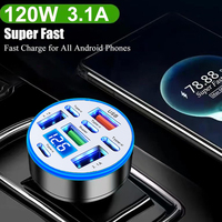 8 Ports 120W Car Charger Fast Charging Digital Display USB Type C Car Phone Charger Adapter for iphone samsung huawei xiaomi
