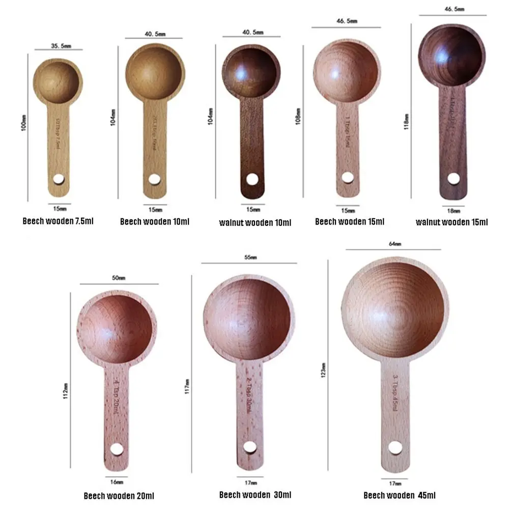 Portable Tablespoon Measuring Spoon 7.5/10/15/30/45ml Walnut Wooden Beech Wooden Spoon Tea Hangable Coffee Bean Spoon Kitchen