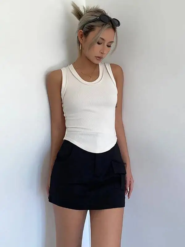 WOMENGAGA Multi Pocket Halfbody Skirt Thin Spicy Girls High Waist A-line Skirt Elastic Short Skirt Korean Style Sweet Women 8BI