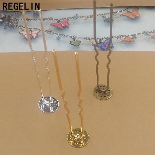 REGELIN Hair Jewelry Settings Cabochon Base Blank Bezel Trays 10pcs 12mm for U Shape Hairpins Barrettes Retro Head Wear DIY