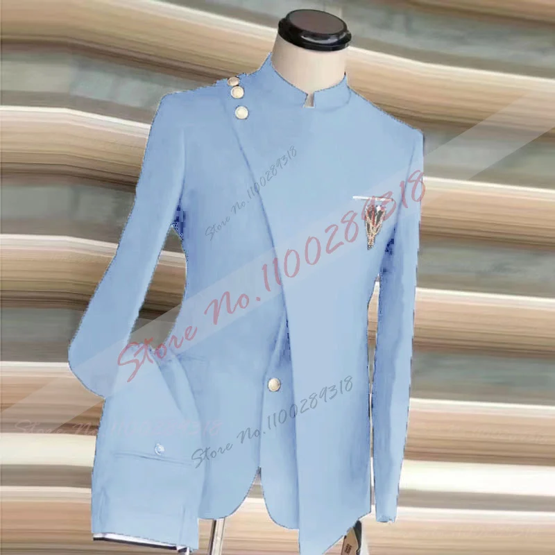 Traje de esmoquin de 2 piezas para hombre, traje Formal ajustado a la moda, con diseño de pantalón y abrigo, color azul marino, para boda y novio,