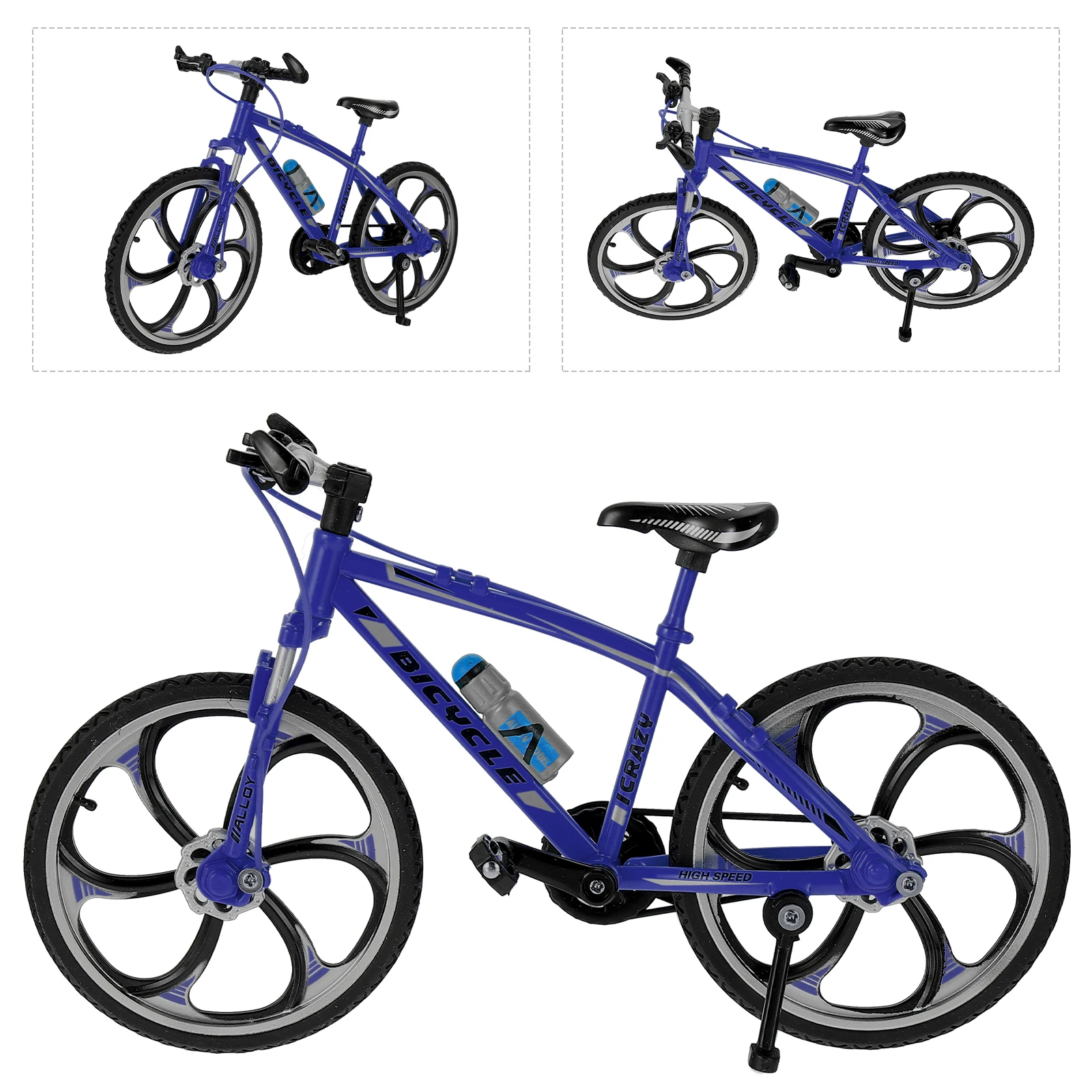Mini giocattolo per bici da dito Forma realistica Antistress Bicicletta blu Bomboniere per bambini Materiale in lega Giocattolo da allenamento con movimento flessibile