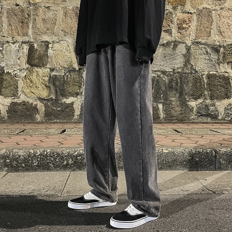 2024 New Streetwear Baggy Jeans Men Korean Fashion Loose Straight Wide Leg Pants Male Brand Clothing Black Light Blue gray Jeans