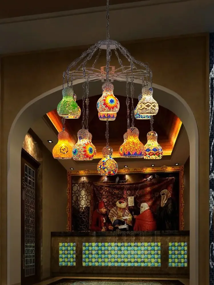 Southeast Asian Exotic Bar Pendant Lamp Restaurant Lamp Bohemian Decorative Colored Glass Pendant Lamp