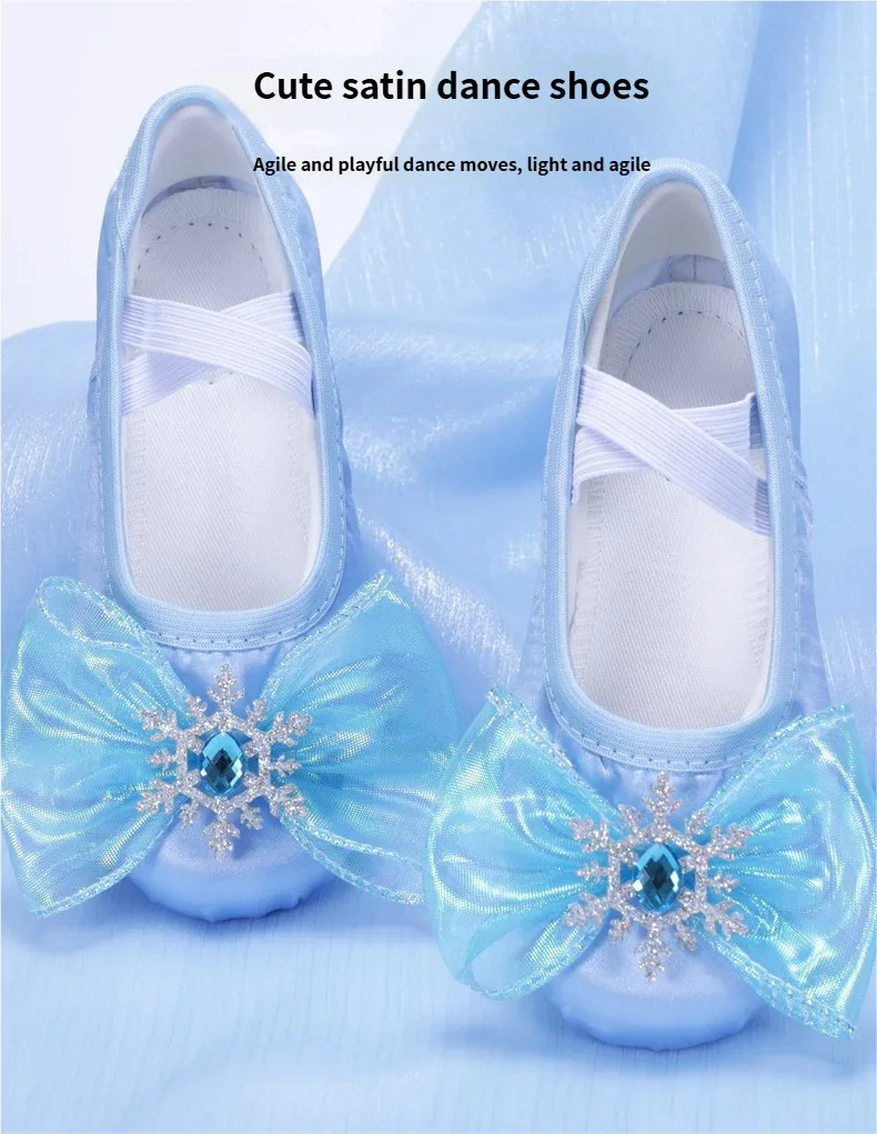 Blaue Satin-Ballettschuhe für Mädchen mit Lieblicher Eisnetz-Großer Schleife Bühnenauftritt Tanzschuhe 8128 – Detail 2