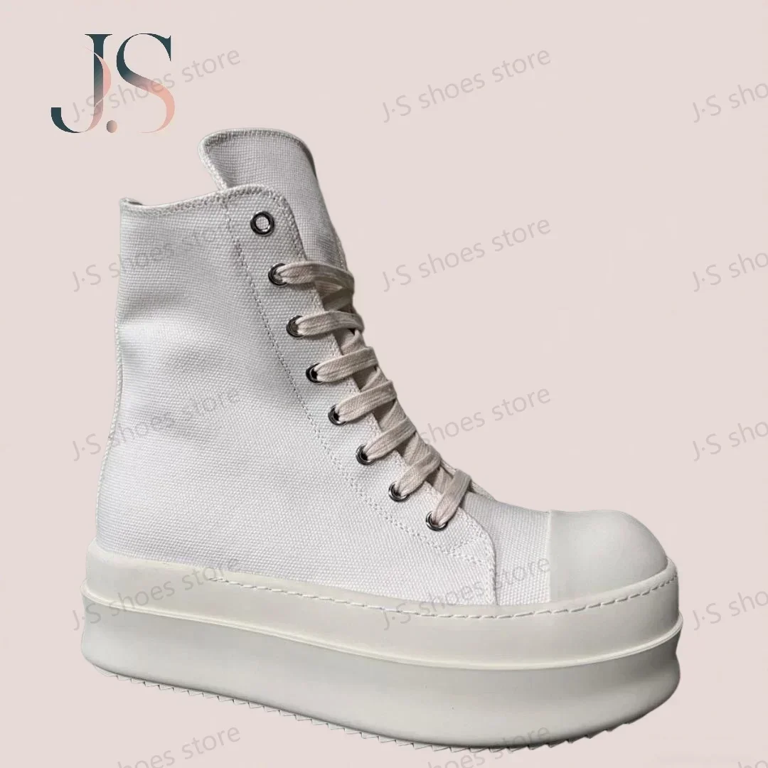

R-o Designer Boots Men Sneaker Women Beige Canvas High Top Casual Shoe Sneakers Zipper Platform 6cm Thick Sole Ankle Boot Shoes