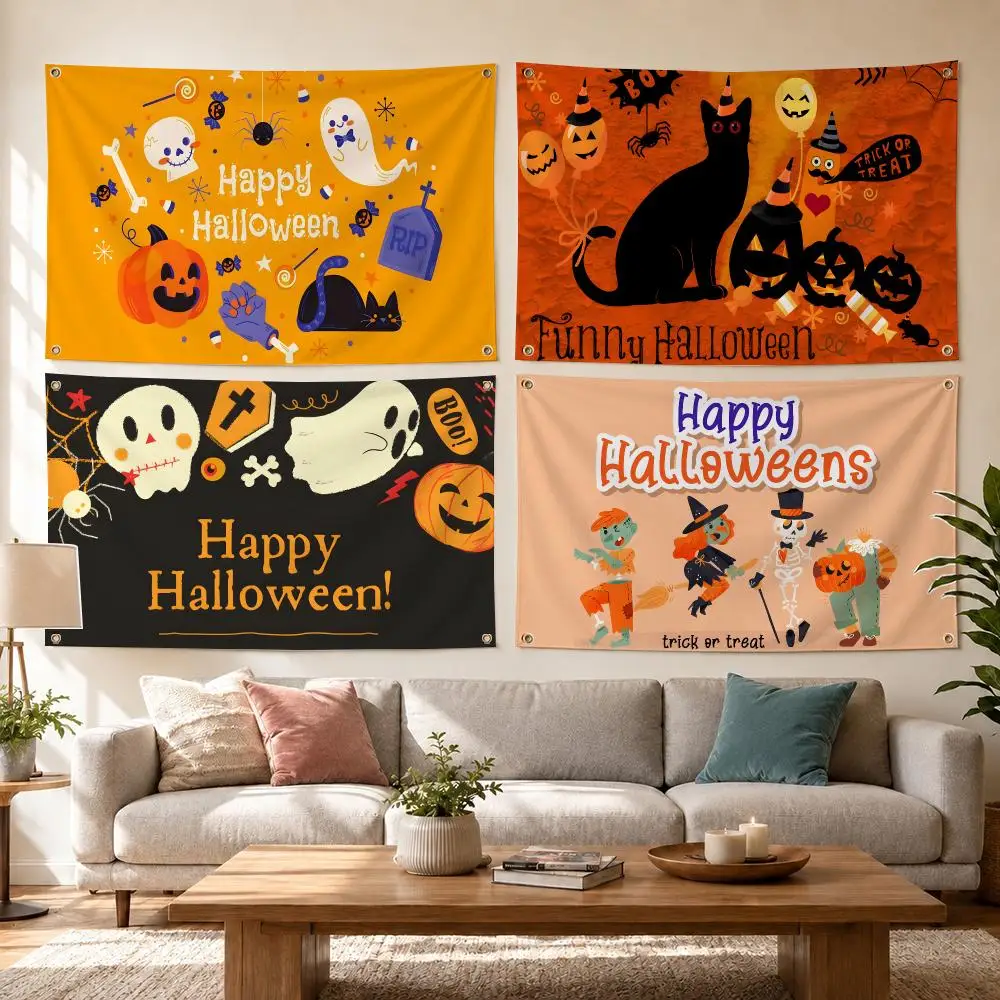 Halloween Funny Black Cat Pumpkin Flags Flag Outdoor Decor Flaga Decorative Home Objects Barber Shop Decoration Garage