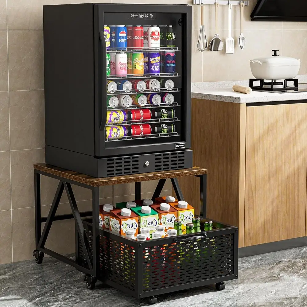 

Mini Fridge Stand with Storage, Heavy Duty Fridge Cart with Drawer Basket, Mini Refrigerator Table for 220 LBS, Mobile Fridge St