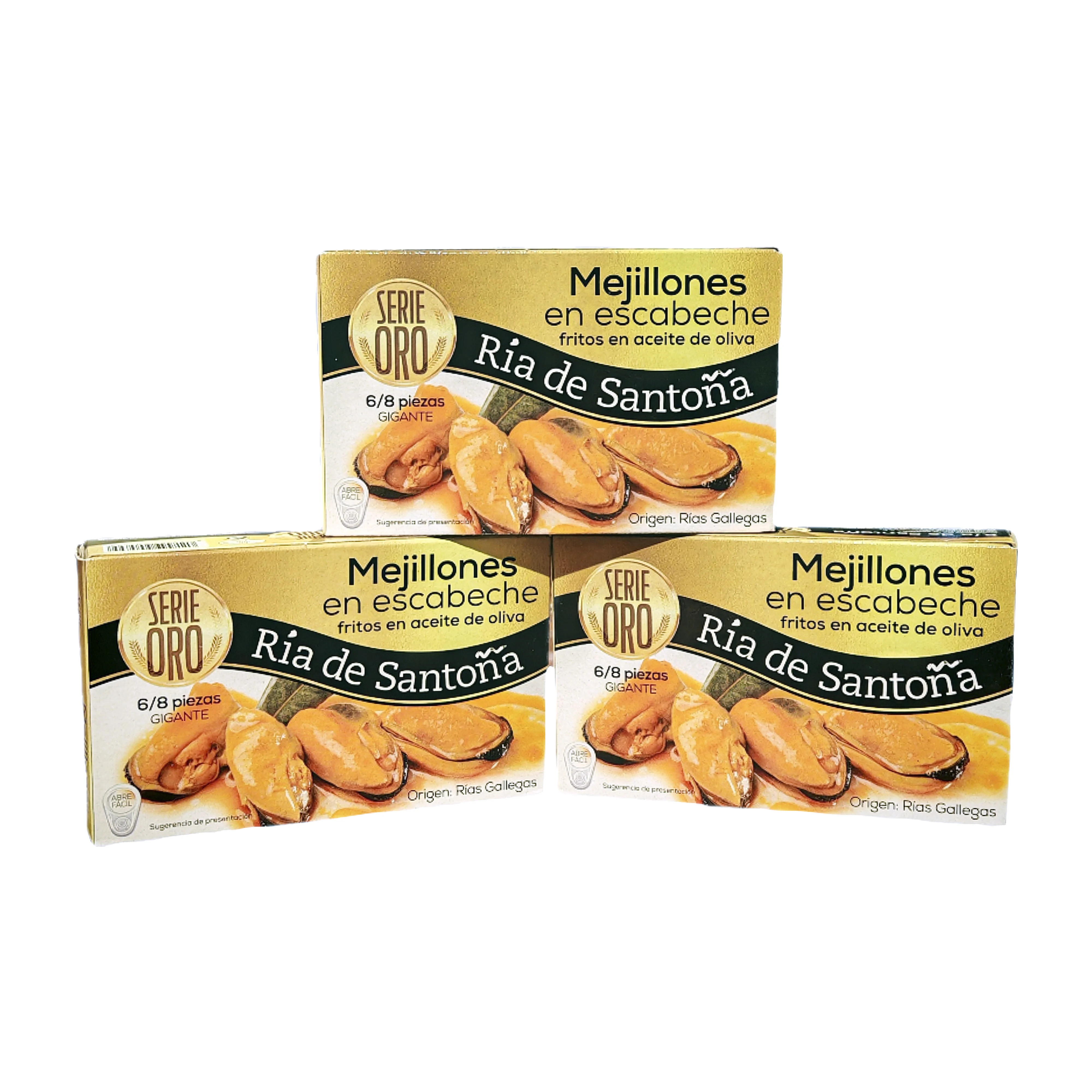 Mejillones en escabeche fritos en aceite de oliva 6/8 piezas, pack de 3 unidades. Ria de santoña