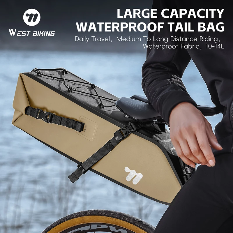 

WEST BIKING Bike Saddle Bag Large Capacity Cycling Tail Bag 10L-14L Foldable Waterproof Under Seat Bike Travel Storage Saddlebag