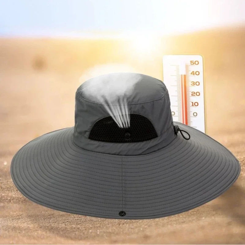 

15cm Wide Brim Sun Hat UV Protection Foldable Fishing Hat Breathable Mesh Polyester Bucket Hat for Hiking Beach Outdoor Sports