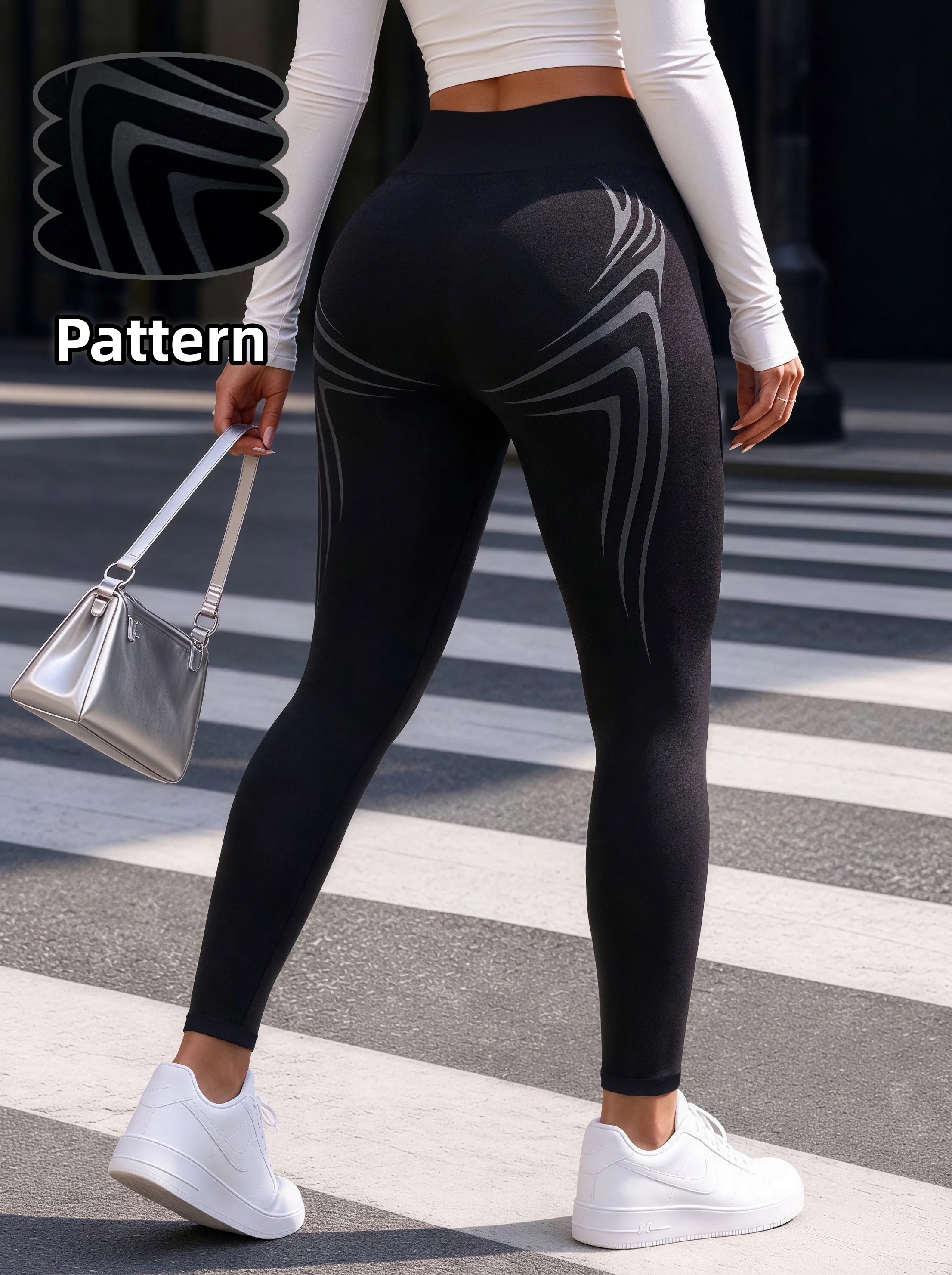 Women High Waist Subtle Hip Printed Long Pants High Stretch Fitted Trousers Minimalist Cool Outerwear for Daily Commuting