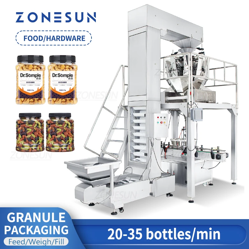 ZONESUN ماكينة تعبئة الحبيبات الأوتوماتيكية الحبوب بذور السمسم الحلوى تغذية وزنها قياس إنتاج التعبئة ZS-QGF10