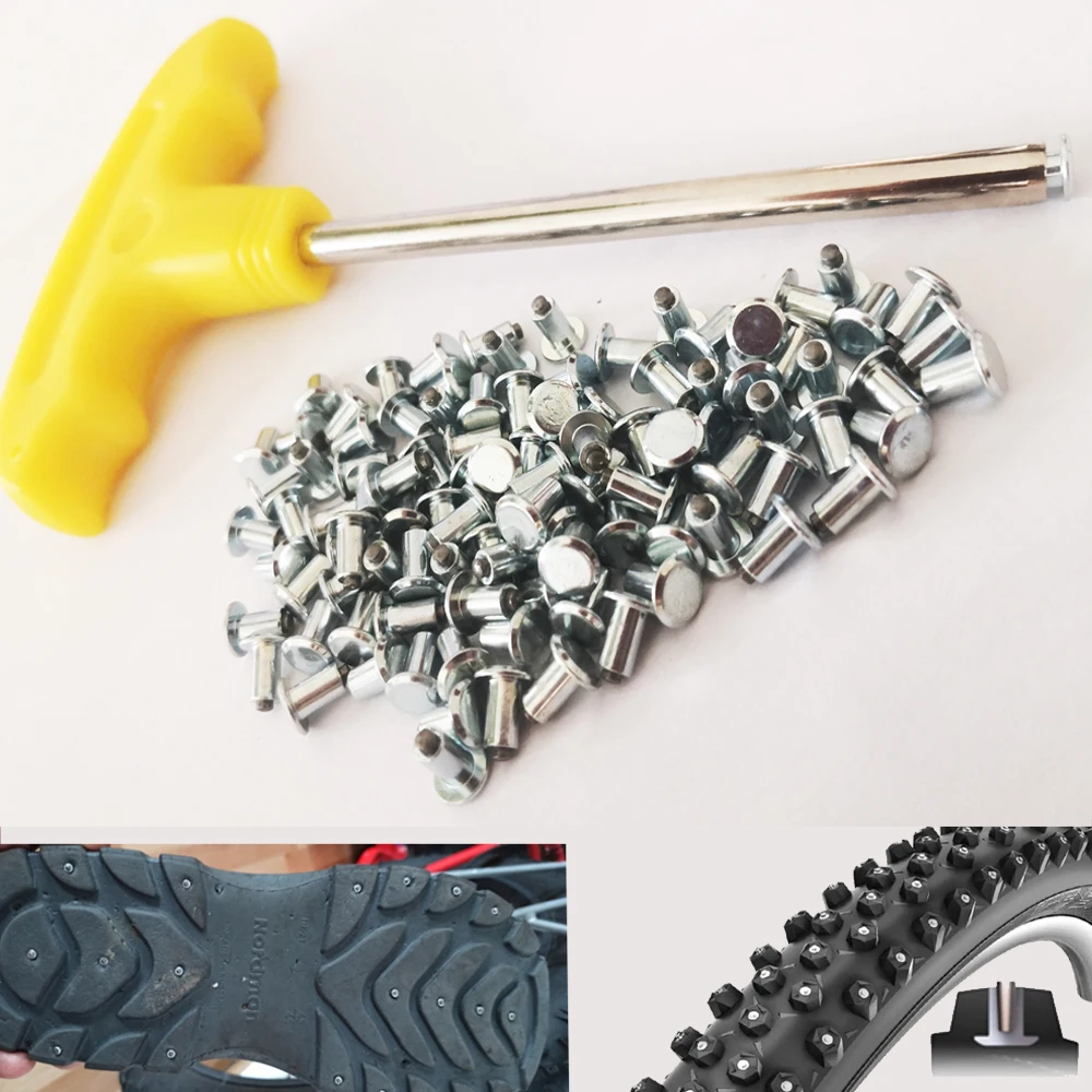 Base 6.5 Snow Tire Studs 300pcs 8mm Winter Ice Gripping Carbide Tips Steel Mountain Bike Spikes for Cycling Fat Bike Mount Tyre