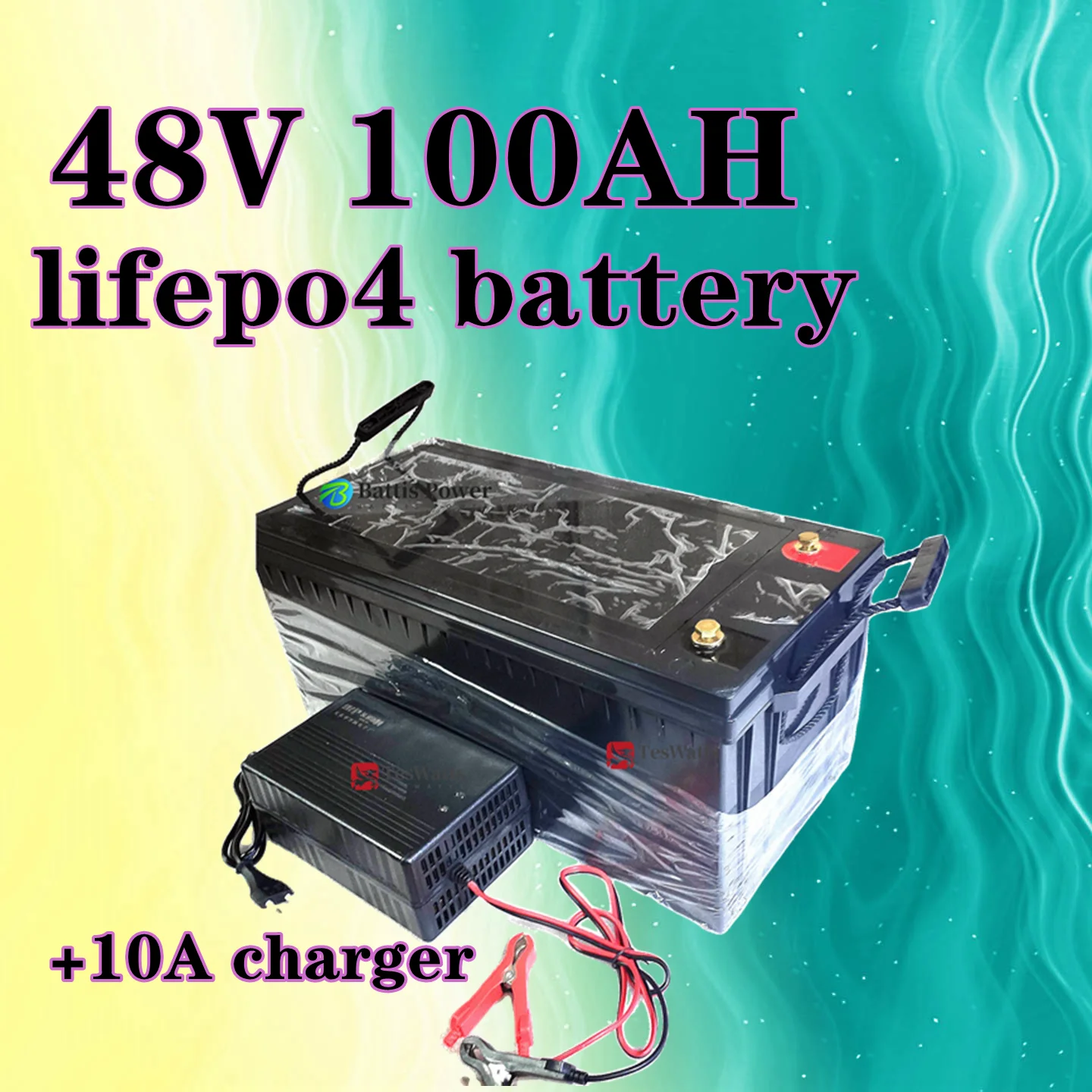 

Прочный аккумулятор Teswatts 48 В 100 Ач lifepo4 с зарядным устройством BMS + 10 А