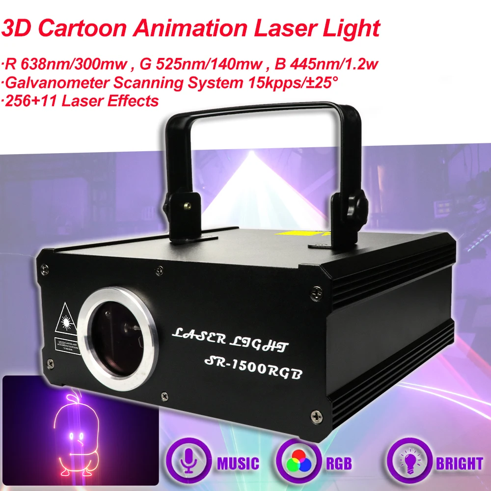 

3D Cartoon Animation Laser Projector 256+11 Disco Christmas Holiday Lamp For DJ Party Music Sound DMX512 Modes