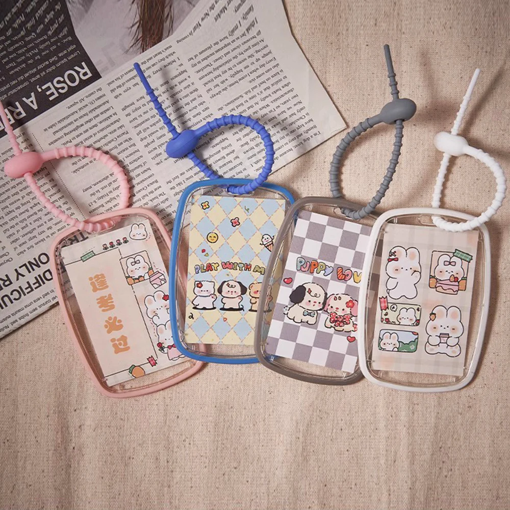 Cute Acrylic Work Card Holder Cover New Card Protective Case Photocard Holder Korean Idol Card Sleeve With Rope Double-sided