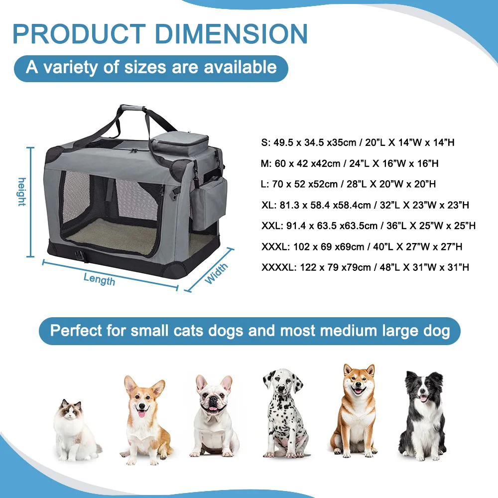 기본 접이식 휴대용 애완견 강아지 이동장 켄넬 소프트 실내/실외 스틸 프레임 통기성 지퍼 잠금 박스