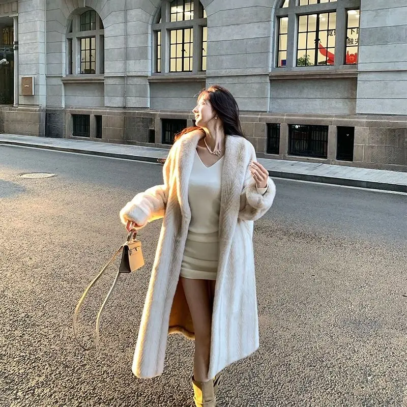 Chinês clássico luxo nova imitação de vison ambientalmente amigável casaco de pele temperamento manga longa casaco de pele integrado feminino