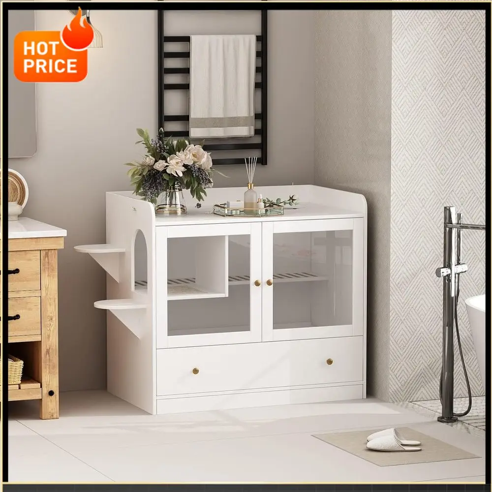 

Hot salesElegant Hidden Litter Box Cat Condo with Large Tray, Suitable for Living Room, Wooden & White