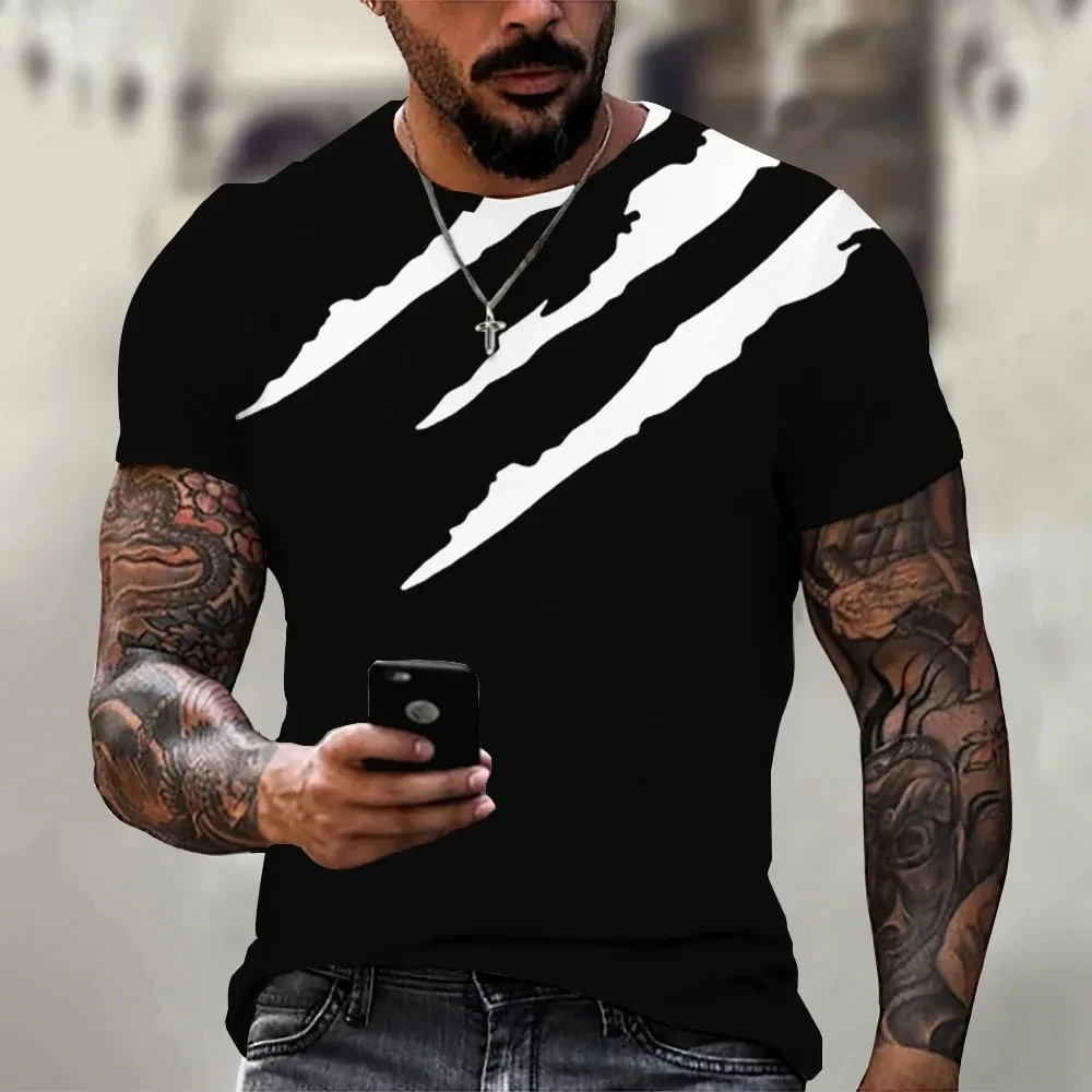 Men\'s T-shirt Trendy New Design Black And White Color Art 3D Printed Oversized Round Neck Tops Loose Casual Simple Style T Shirt