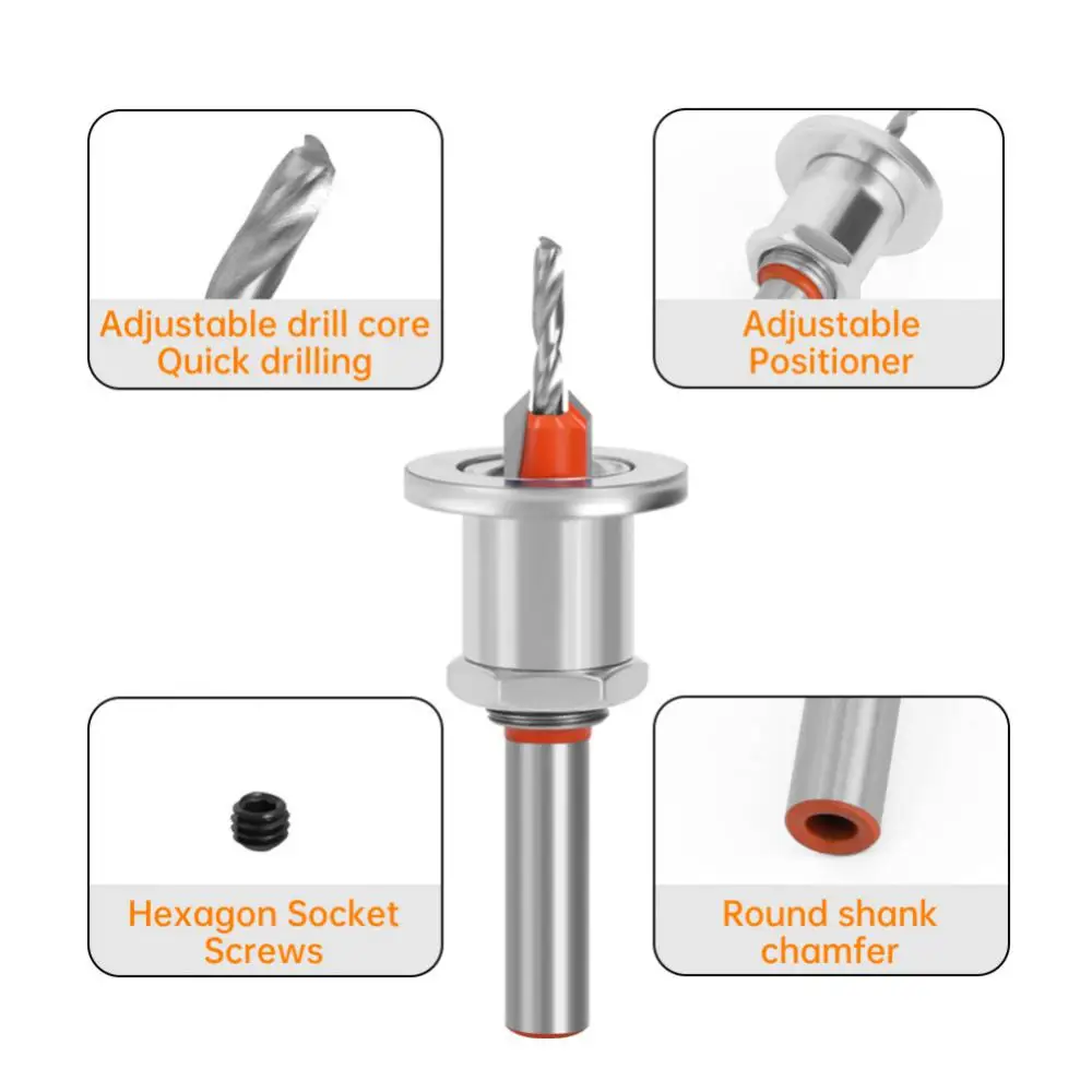 8mm Shank Adjustable Countersink Woodworking Router Core Limiter Alloy Drill Bits Wood Drilling Milling Cutter Screw 2.8mm 3mm