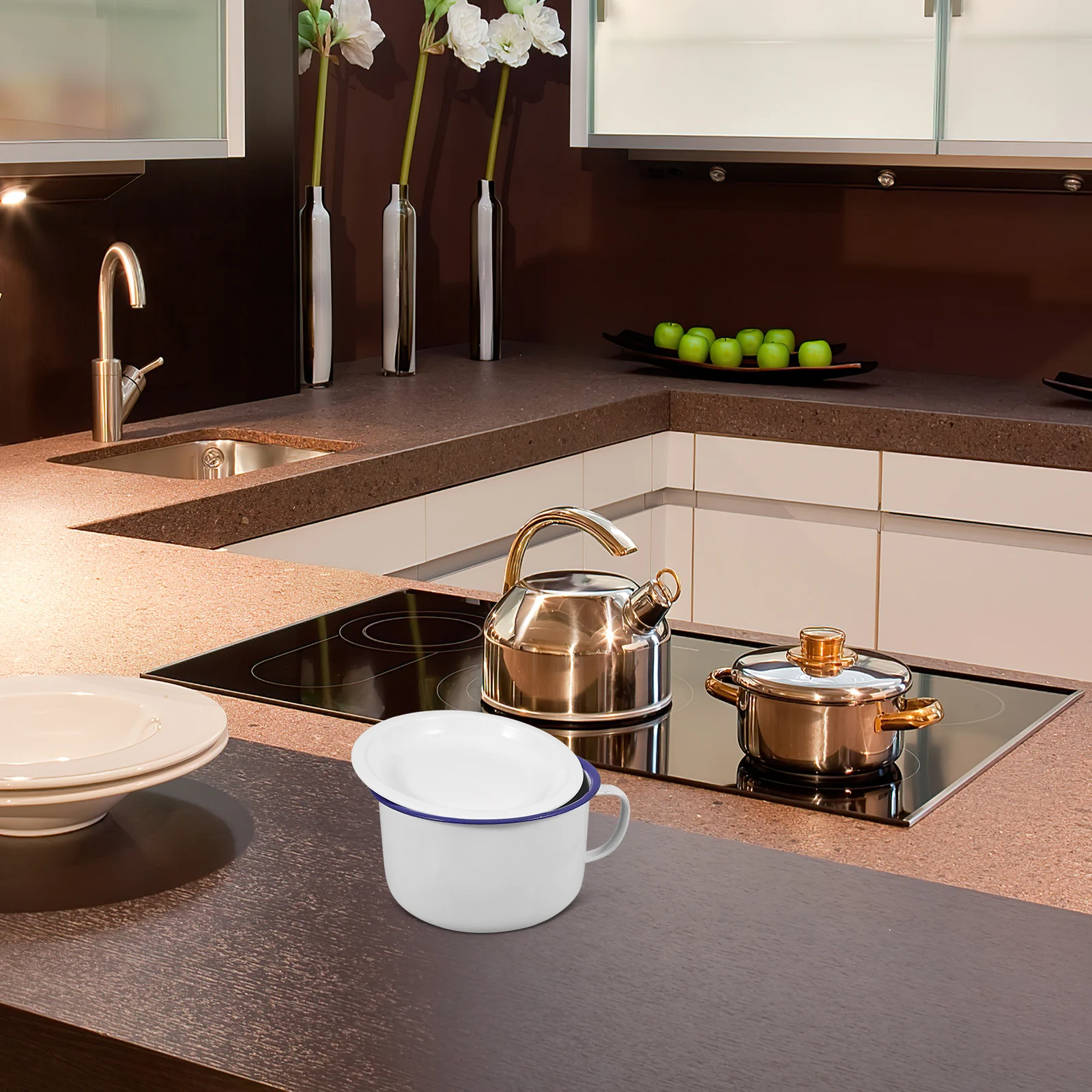 

Enamel Instant Noodle Bowl Serving Ramen Chinese Soup Bowls with Handles Coffee Cup Child