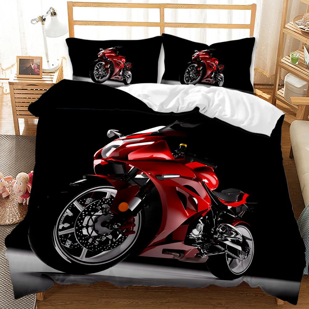 Motorbike Duvet Cover Motocross Rider Teens Racing Motorcycle Dirt Bike Motorbike Vehicles Extreme Sports Polyester Quilt Cover