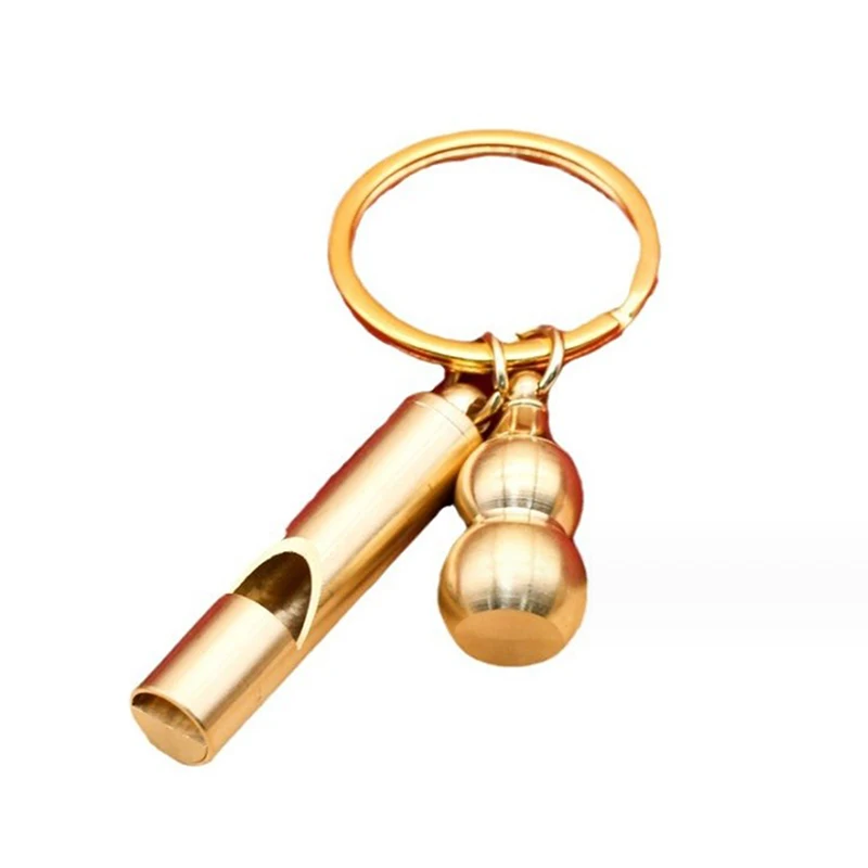 1PCS Portable Brass Whistle Hollow Gourd Keychain Outdoor Survival Carry On Luggage Pendant